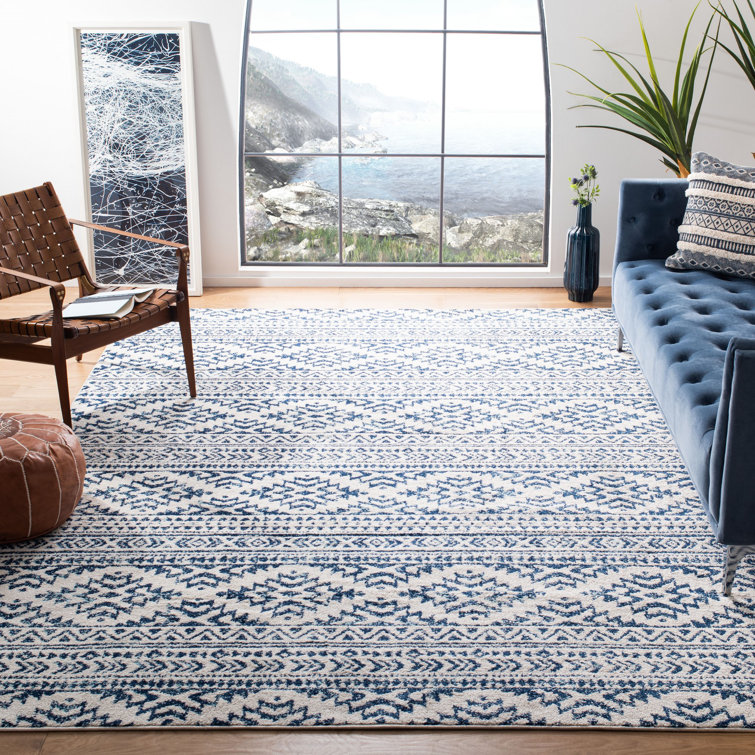 Foundry Select Cobos Geometric Ivory/Navy Area Rug & Reviews Wayfair